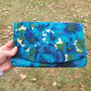 Floral Fabric Clutch Wallet With Blue Interior & Zipper Pocket By Talbott